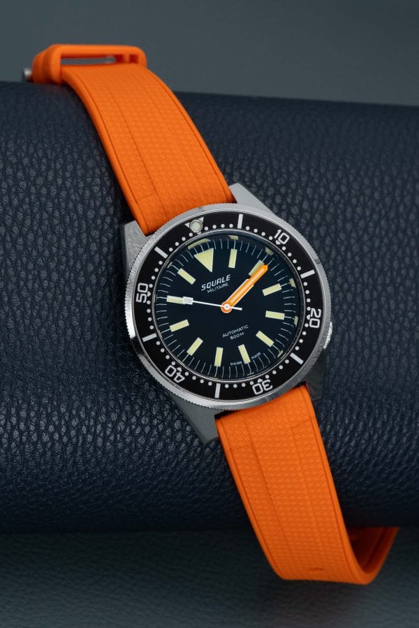 Squale 1521 Militaire + Orange Straight End Rubber klockarmband