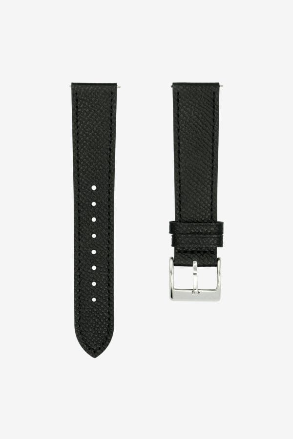 Epsom klockarmband i läder med svarta sömmar