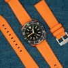 Straight End Rubber Watch Strap - Orange - White Contrast Stiches